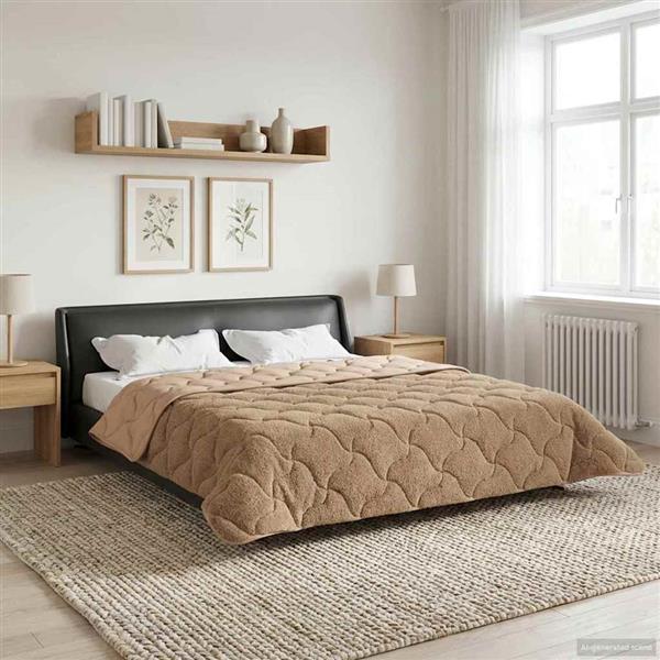 Grote foto vidaxl zomer dekbed taupe 200 x 200 cm microfiber en teddy fleece huis en inrichting bedden