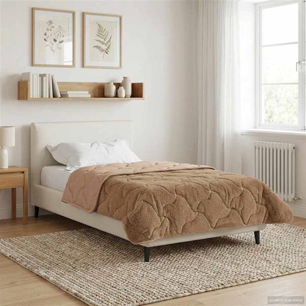 Grote foto vidaxl zomer dekbed taupe 135 x 200 cm microfiber en teddy fleece huis en inrichting bedden