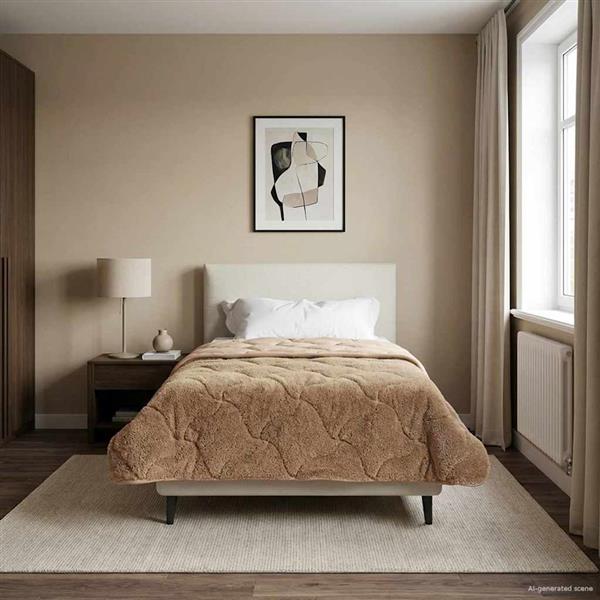 Grote foto vidaxl zomer dekbed taupe 135 x 200 cm microfiber en teddy fleece huis en inrichting bedden