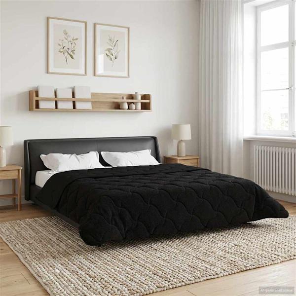 Grote foto vidaxl zomer dekbed zwart 220 x 260 cm microfiber en teddy fleece huis en inrichting bedden