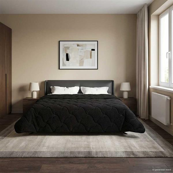 Grote foto vidaxl zomer dekbed zwart 220 x 240 cm microfiber en teddy fleece huis en inrichting bedden