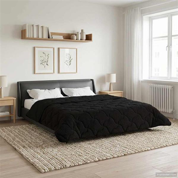 Grote foto vidaxl zomer dekbed zwart 220 x 240 cm microfiber en teddy fleece huis en inrichting bedden