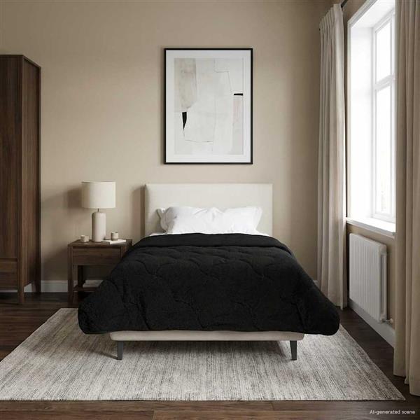 Grote foto vidaxl zomer dekbed zwart 140 x 220 cm microfiber en teddy fleece huis en inrichting bedden