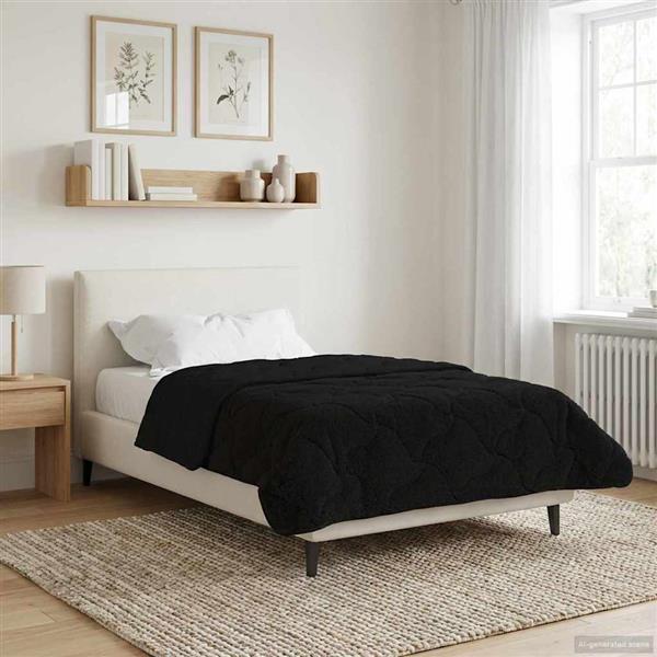 Grote foto vidaxl zomer dekbed zwart 140 x 220 cm microfiber en teddy fleece huis en inrichting bedden