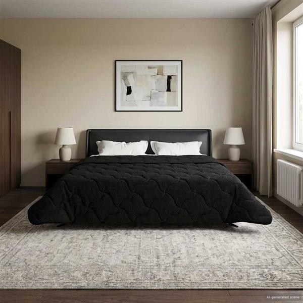 Grote foto vidaxl zomer dekbed zwart 200 x 200 cm microfiber en teddy fleece huis en inrichting bedden