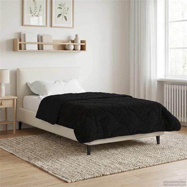 Grote foto vidaxl zomer dekbed zwart 155 x 200 cm microfiber en teddy fleece huis en inrichting bedden