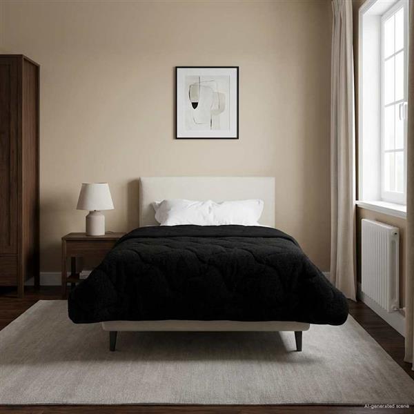 Grote foto vidaxl zomer dekbed zwart 155 x 200 cm microfiber en teddy fleece huis en inrichting bedden