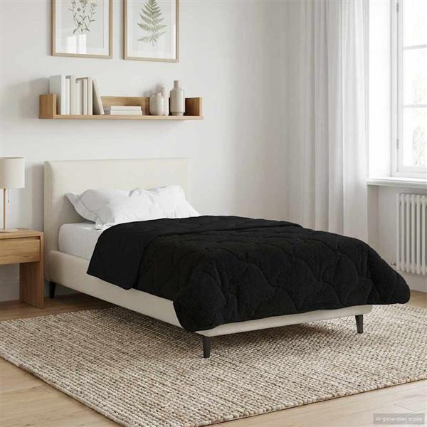 Grote foto vidaxl zomer dekbed zwart 135 x 200 cm microfiber en teddy fleece huis en inrichting bedden