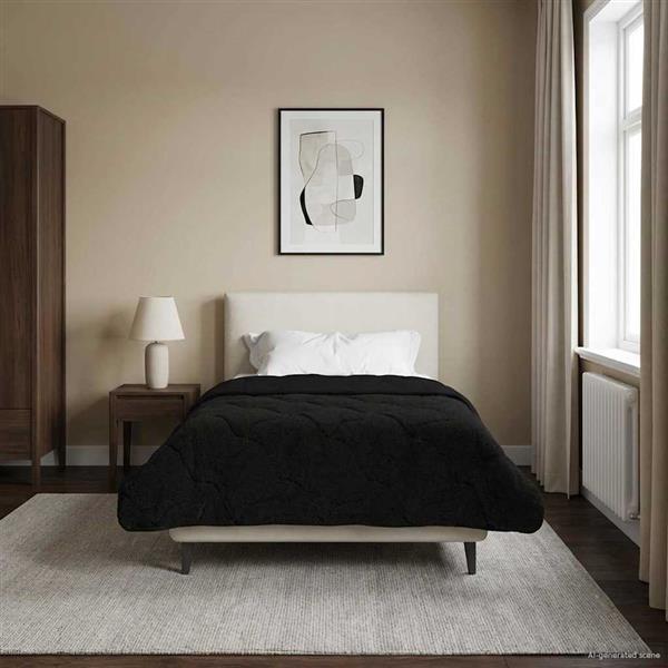 Grote foto vidaxl zomer dekbed zwart 135 x 200 cm microfiber en teddy fleece huis en inrichting bedden