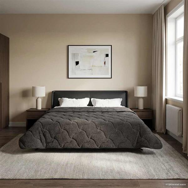 Grote foto vidaxl zomer dekbed antraciet 220 x 260 cm microfiber en teddy fleece huis en inrichting bedden