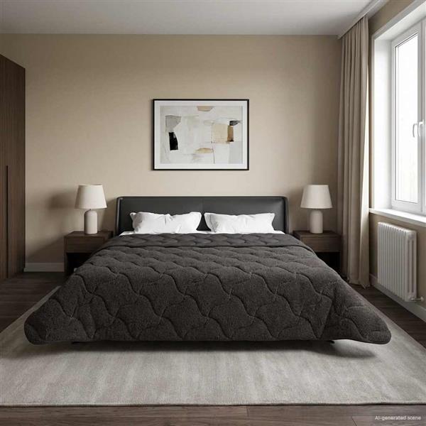 Grote foto vidaxl zomer dekbed antraciet 200 x 220 cm microfiber en teddy fleece huis en inrichting bedden