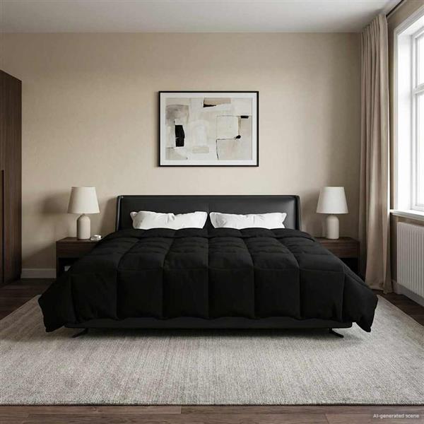 Grote foto vidaxl winter dekbed gekwilt zwart 200 x 220 cm microfiber huis en inrichting bedden