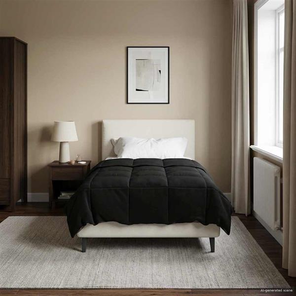 Grote foto vidaxl winter dekbed gekwilt zwart 140 x 220 cm microfiber huis en inrichting bedden