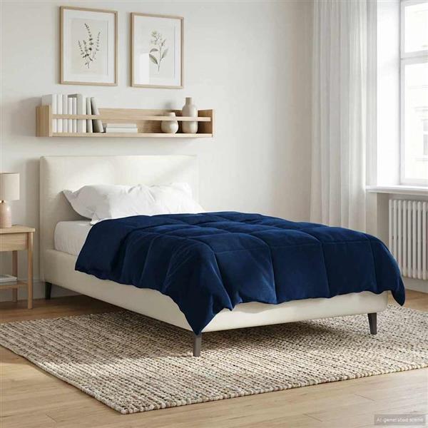 Grote foto vidaxl zomer dekbed gekwilt donkerblauw 155 x 200 cm microfiber huis en inrichting bedden