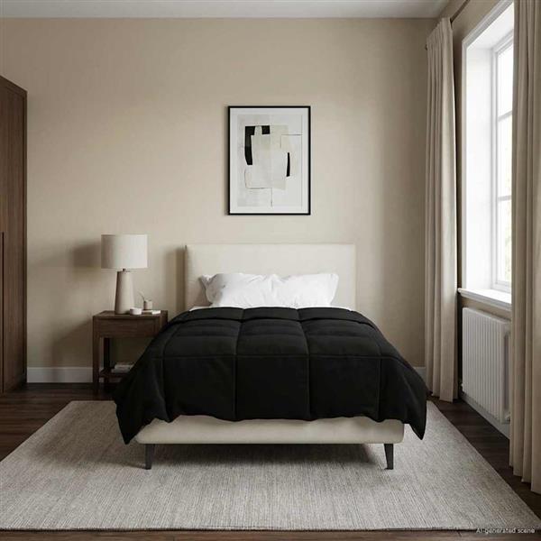 Grote foto vidaxl zomer dekbed gekwilt zwart 155 x 220 cm microfiber huis en inrichting bedden