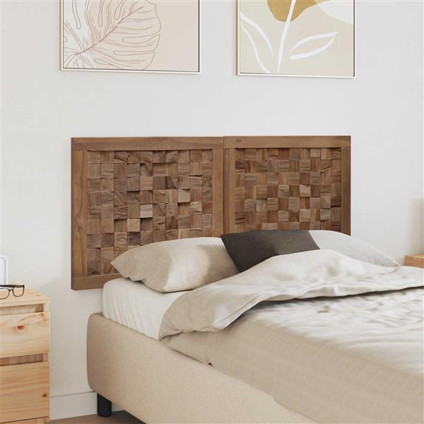 Grote foto vidaxl hoofdbord wandgemonteerd naturel 120 cm massief teakhout antiek en kunst stoelen en banken