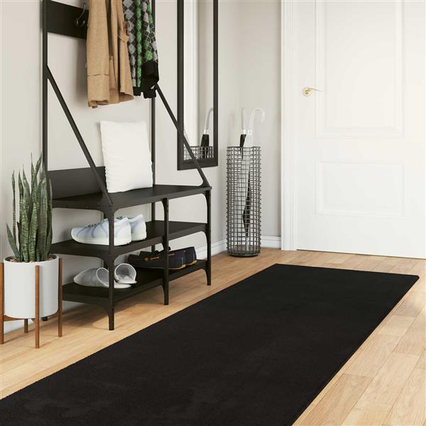Grote foto vidaxl medium pile zachte en wasbare tapijt huarte zwart 500 x 80 cm huis en inrichting vloerbedekking en kleden