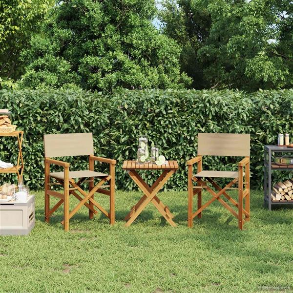 Grote foto vidaxl eetkamerstoel bruin en beige 56 x 54 x 87 cm massief teakhout tuin en terras tuinmeubelen