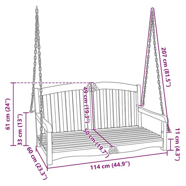 Grote foto vidaxl schommelbank naturel 114 x 60 x 60 5 cm massief teakhout tuin en terras tuinmeubelen