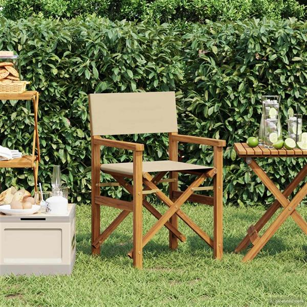 Grote foto vidaxl eetkamerstoel bruin en beige 56 x 54 x 87 cm massief teakhout tuin en terras tuinmeubelen