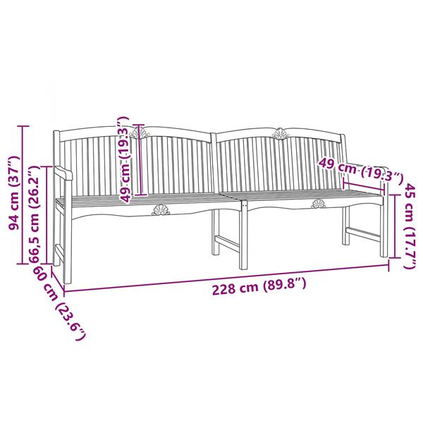Grote foto vidaxl handgemaakte rozenbank naturel 228 x 61 x 94 5 cm tuin en terras tuinmeubelen