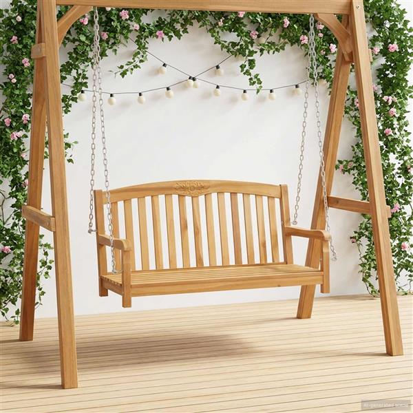 Grote foto vidaxl schommelbank naturel 114 x 61 x 61 5 cm massief teakhout tuin en terras tuinmeubelen