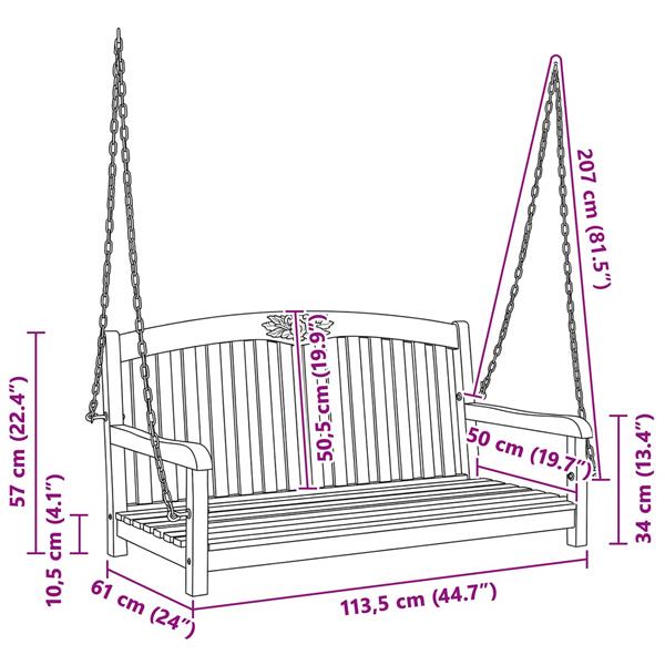 Grote foto vidaxl schommelbank naturel 114 x 61 x 61 5 cm massief teakhout tuin en terras tuinmeubelen