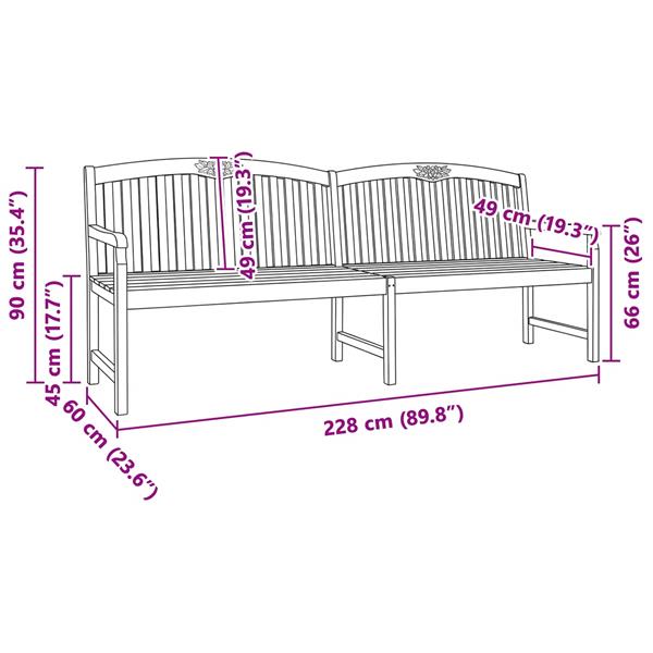 Grote foto vidaxl handgemaakte rozenbank naturel 228 x 60 x 90 cm tuin en terras tuinmeubelen