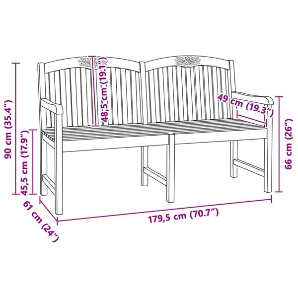Grote foto vidaxl handgemaakte rozenbank naturel 179 5 x 61 x 90 cm tuin en terras tuinmeubelen