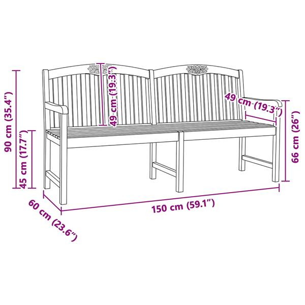 Grote foto vidaxl handgemaakte rozenbank naturel 150 x 60 x 90 cm tuin en terras tuinmeubelen