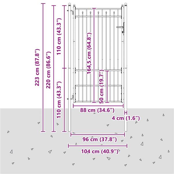 Grote foto vidaxl hekpoort horst 100 x 175 cm metaal zwart vergrendelbaar tuin en terras hekken en schuttingen