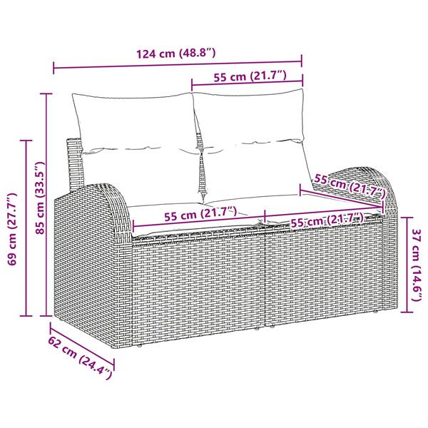 Grote foto vidaxl tuinbank bruin 124 x 62 x 85 cm poly rattan tuin en terras tuinmeubelen