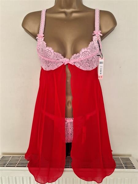 Grote foto rode babydoll met roze string small 36 38 kleding dames ondergoed en lingerie
