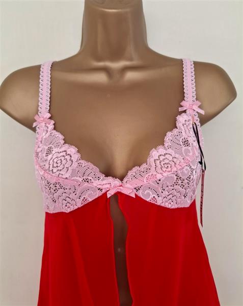 Grote foto rode babydoll met roze string small 36 38 kleding dames ondergoed en lingerie