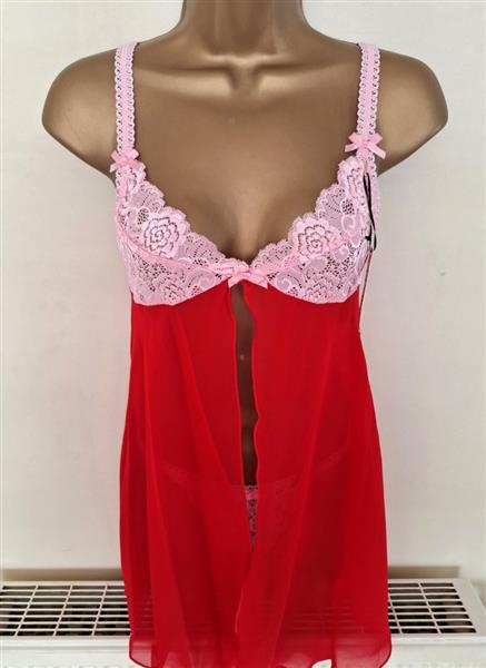 Grote foto rode babydoll met roze string small 36 38 kleding dames ondergoed en lingerie