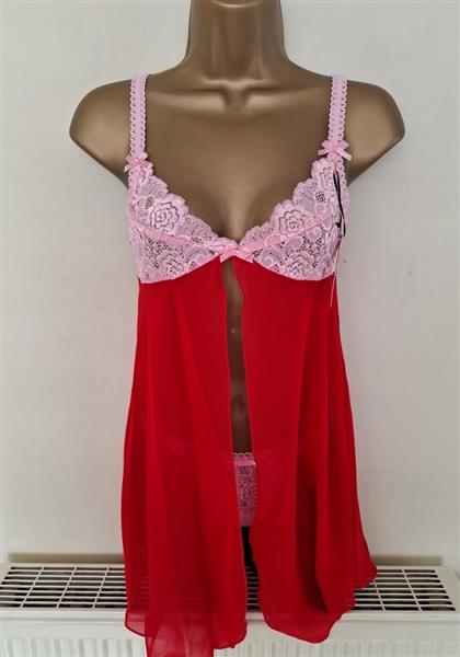 Grote foto rode babydoll met roze string small 36 38 kleding dames ondergoed en lingerie