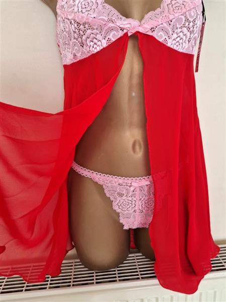 Grote foto rode babydoll met roze string small 36 38 kleding dames ondergoed en lingerie