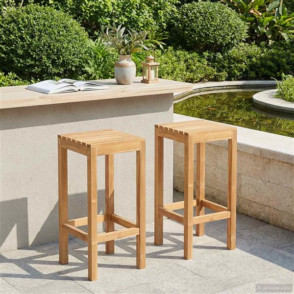 Grote foto vidaxl barkruk 2 pcs naturel massief teakhout tuin en terras tuinmeubelen