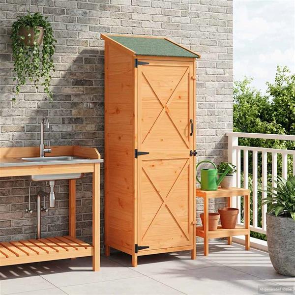 Grote foto vidaxl tuinschuur met dak bruin 59 5 x 56 x 176 5 cm massief vurenhout tuin en terras tuinhuisjes en blokhutten