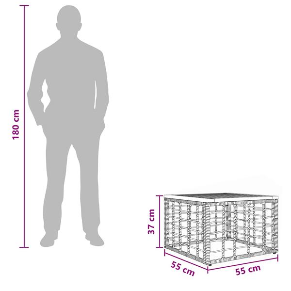 Grote foto vidaxl tuinstafel naturel 55 x 55 x 37 cm pe rattan en glas tuin en terras tuinmeubelen