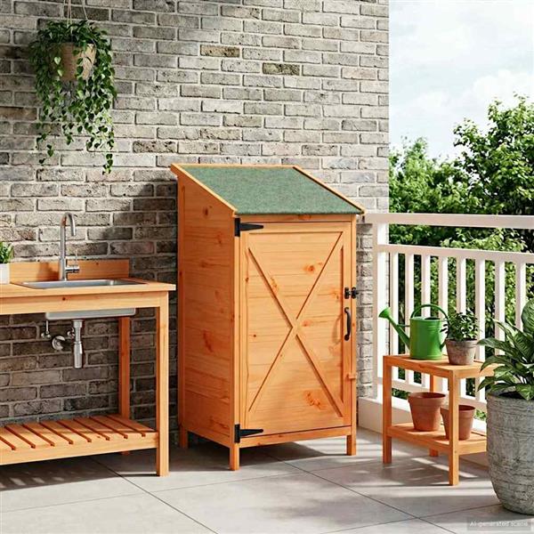 Grote foto vidaxl tuinschuur met dak bruin 59 5 x 56 x 113 5 cm massief vurenhout tuin en terras tuinhuisjes en blokhutten
