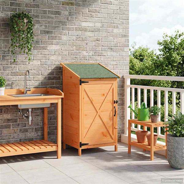 Grote foto vidaxl tuinschuur met dak bruin 59 5 x 56 x 113 5 cm massief vurenhout tuin en terras tuinhuisjes en blokhutten