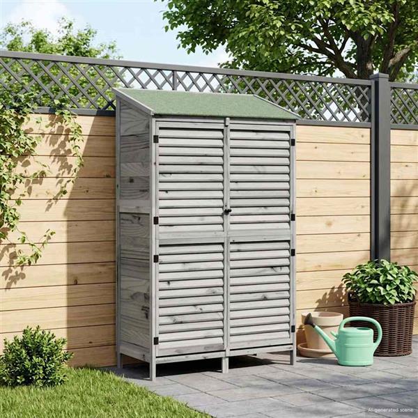 Grote foto vidaxl tuinschuur met dak grijs 106 x 56 x 176 5 cm massief vurenhout tuin en terras tuinhuisjes en blokhutten