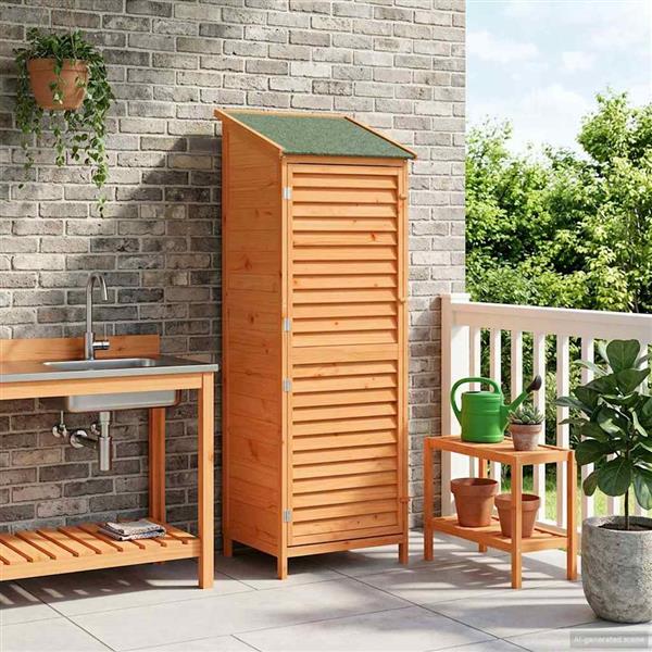 Grote foto vidaxl tuinschuur met dak bruin 59 x 56 x 176 cm massief vurenhout tuin en terras tuinhuisjes en blokhutten