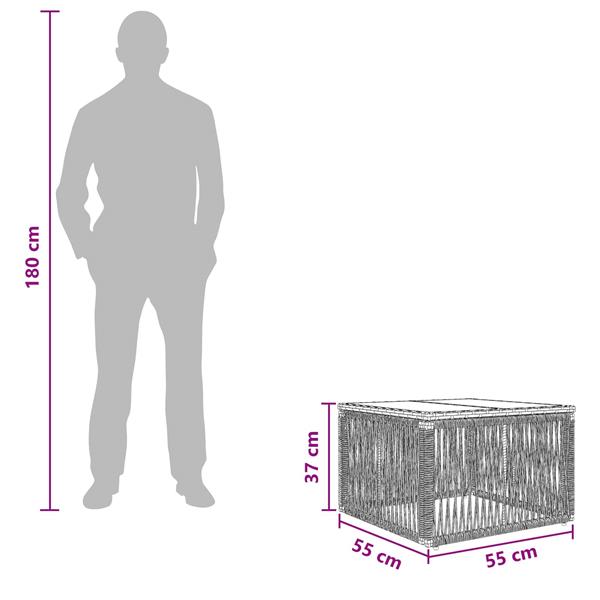 Grote foto vidaxl tuinstafel beige en zwart 55 x 55 x 37 cm pe rattan en glas tuin en terras tuinmeubelen