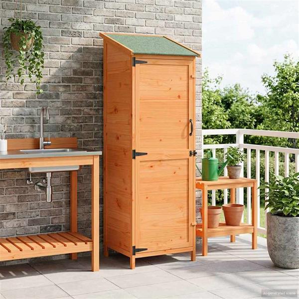 Grote foto vidaxl tuinschuur met dak bruin 59 5 x 56 x 176 5 cm massief vurenhout tuin en terras tuinhuisjes en blokhutten