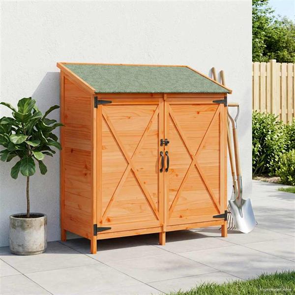 Grote foto vidaxl tuinschuur met dak bruin 106 x 56 x 113 5 cm massief vurenhout tuin en terras tuinhuisjes en blokhutten