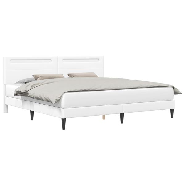 Grote foto vidaxl bedframe met led stripverlichting wit 180 x 200 cm kunstleer antiek en kunst stoelen en banken