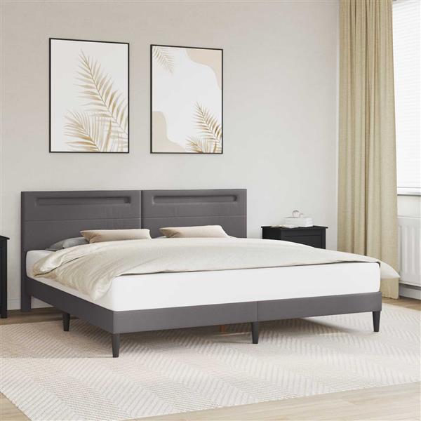 Grote foto vidaxl bedframe met led stripverlichting grijs 180 x 200 cm kunstleer antiek en kunst stoelen en banken