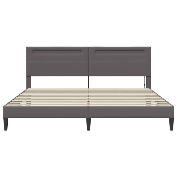 Grote foto vidaxl bedframe met led stripverlichting grijs 180 x 200 cm kunstleer antiek en kunst stoelen en banken
